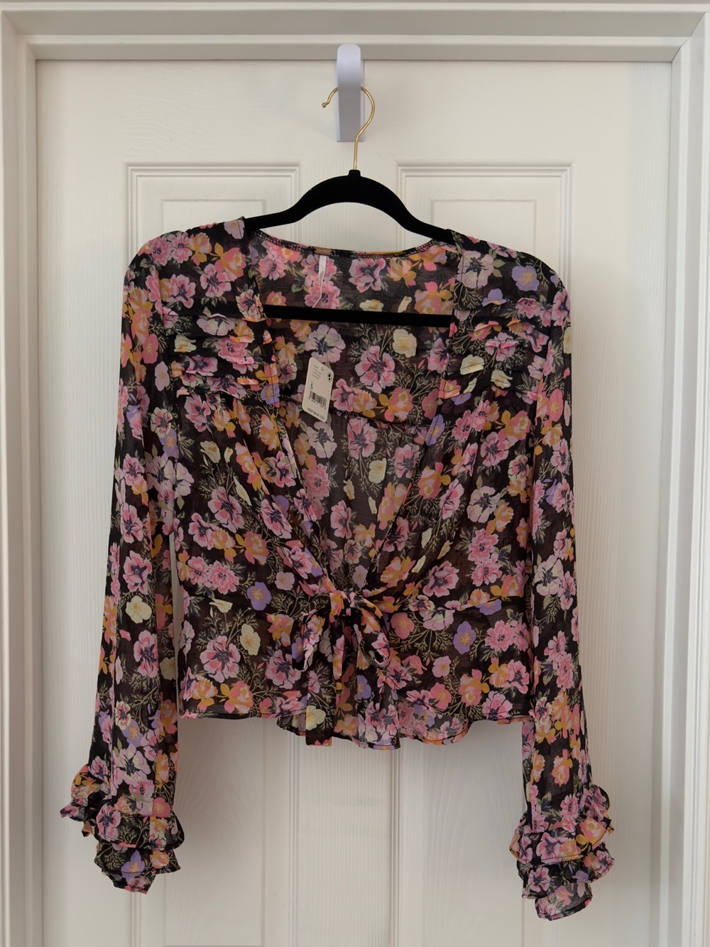 Free people floral tie front blouse top